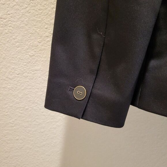 Chico's Size 0 (X-Small) Black Cotton Blend Jacket Black / White Striped Lining - Picture 10 of 13